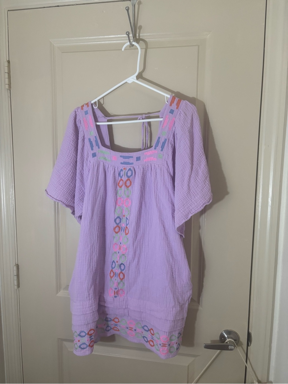 Lilac Embroidered Cotton Gauze Tunic